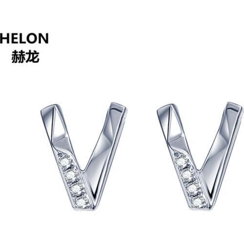 Solid 14k White Gold Natural Diamonds Stud Earrings for Women Engagement Wedding Anniversary Fine Jewelry Unique Gift