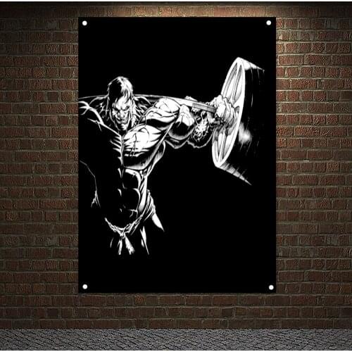 Gym Decor Exercise Banner Man Muscular Body Inspirational Poster Tapestry 4 Grommets Stickers Flag Wall Art Canvas Painting G7