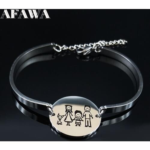 Fashion Family Dad Mom and Boy Dog Stainless Steel Bracelet for Women Silver Color Chain Bracelet Jewelry Pulseras B18435S01