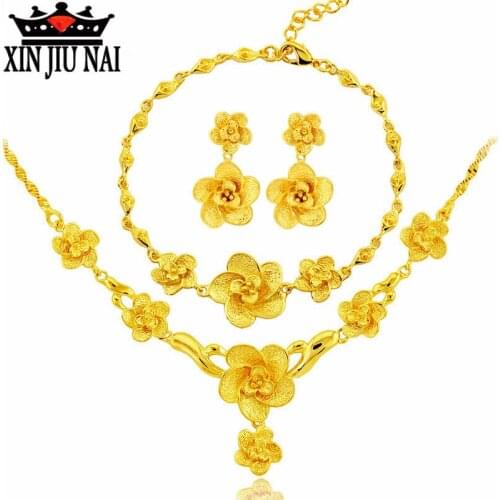 New arrival luxury personality retro classic flowers womens wedding celebration bracelet necklace earrings jewelry set wedding