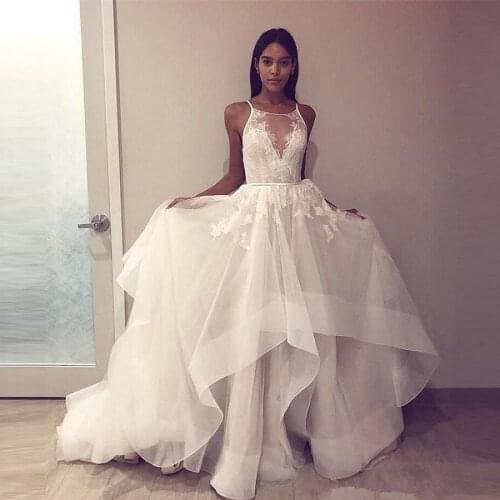 Princess A-Line Lace Appliques Wedding Dresses Sexy Open Back Ruffles Robe De Novia Custom Made Bride Dress Sleeveless
