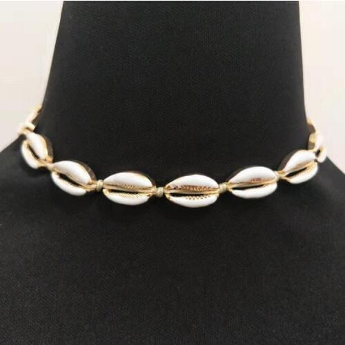 Gold Color Metal Cowrie Shell Choker Necklace for Women Natural Shell Necklace Bead Chain Statement Collier Fashion Jewelry