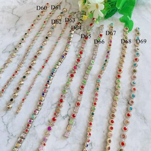 1Yard Rhinestone Plastic Chain Plated Gold Silver Sew On Trim for DIY Wedding Costume Applique Jewelry Craft Accessories D60-69