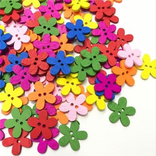 100pcs Petal Buttons Colors Wood Flower Shape Buttons Craft DIY Handmade Sewing Buttons for DIY