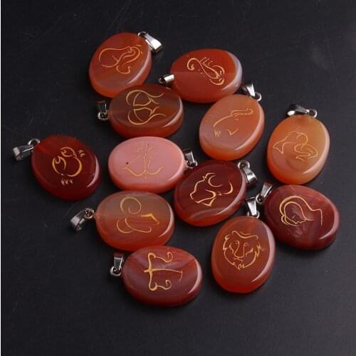 12PCS Twelve Constellations For Girls Pendulum Energy Necklace Pendants Natural Stone Jewelry Beads Healing Divination Amulet