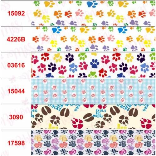 16mm-75mm Cartoon Dogs Paw Series Printed Grosgrain/Elastic Ribbon Snowflake DIY Hair Bowknots Christmas Decor 50yards/roll