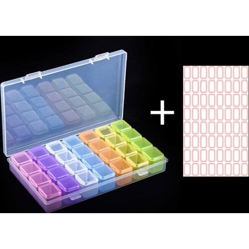 28 Grids Plastic Storage Box and Sticker for Jewelry Button Beads Earring Compartment Adjustable Container Rectangle Case