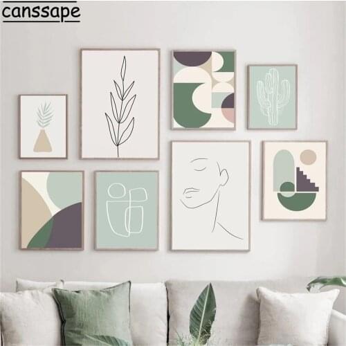 Abstract Line Face Wall Art Poster Leaves Plants Posters And Prints Geometric Wall Picture Living Room Decoration Nordic Cedor