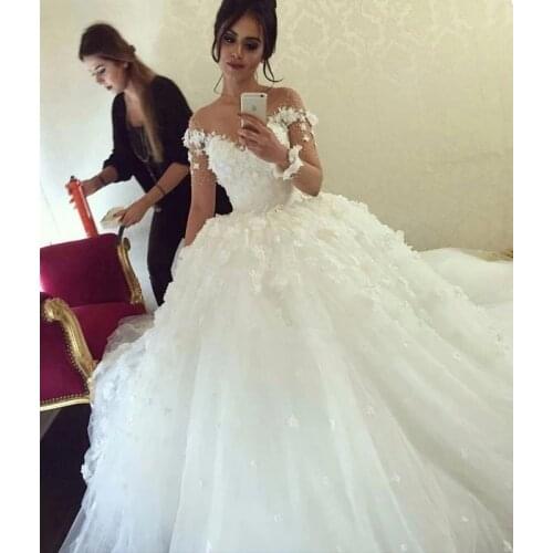 ANGELSBRIDEP V-Neck Ball Gown Wedding Dresses Vestido De Noiva Sexy See-Though Bodice Court Train Formal Bride Wedding Gowns HOT