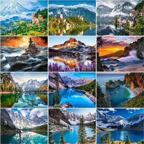 AZQSD DIY Coloring By Numbers Mountain Handpainted Gift Unframe Oil Painting By Numbers Landscape Home Decoration 50x40cm