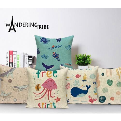 Sea Animal Marine Cushion Cover Narwhal Cushions Covers 2019 Fish Decorative Pillow Cases for Bed Combination Sofa Pillows Case