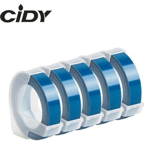 CIDY 5pcs Lake Blue color 9mm*3m Compatible DYMO 3D Plastic Embossing tape Embossing Label Maker FOR DYMO 1610/1575 Motex E101