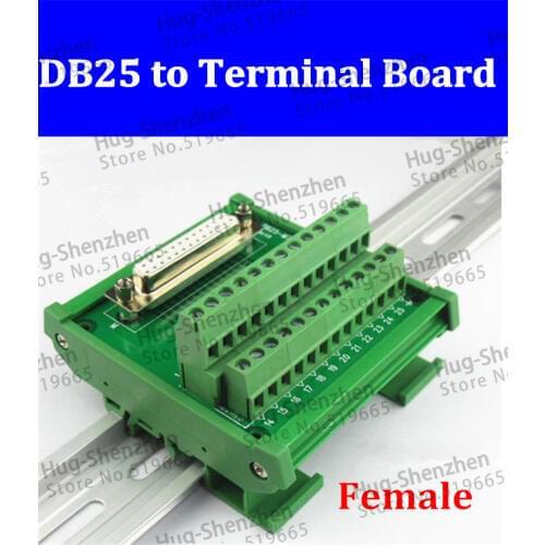 DB25 female D-SUB 25 Pin Port Signals Breakout PCB Board Screw terminal Adapter connector DR25 with housing, Din Rail Mounting