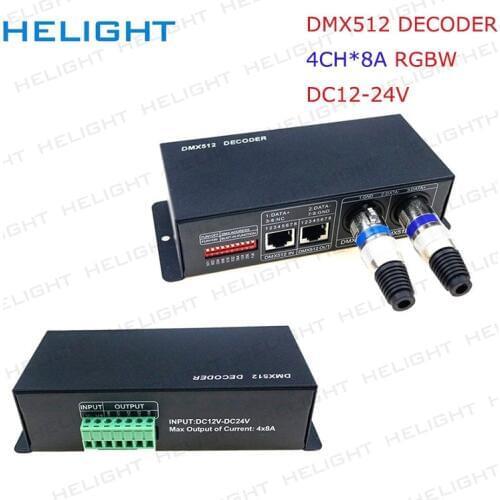DMX512 Decoder 3CH RGB 24A /4CH RGBW 32A Controller DC12-24V for RGB/RGBW strip Light