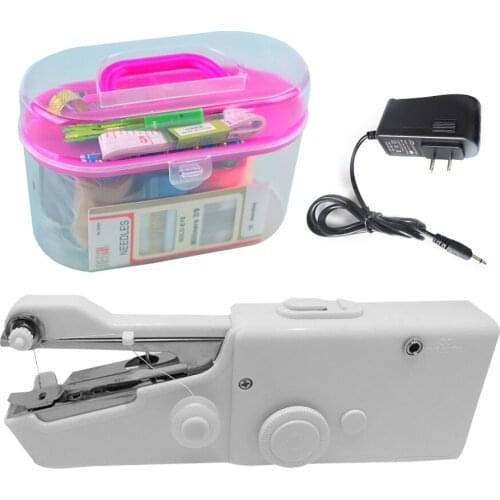 Electric Mini Sewing Machine Handheld Hand Sewing Machine Tailor Needlework Cloth Fabric Tread Rewind Stitch With Sewing Box Kit