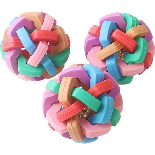 Pet Interactive Toys Colorful Ball Dog Chew Sharpen Teeth Toys with Bell Tease Cat Ball Outdoor Walk Pet Supplies Puppy Chew Toy