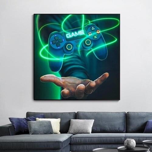 Gamer with Gamepad Canvas Paintings Colourful Modern Posters and Print Game Handle on The Wall for Boy Kids Room Decor Picture