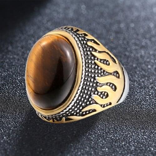 Stainless Steel Ancient Middle East Arabic Style Stone Ring Opal Anel Indian Jewelry For Men Gift Wedding Gift