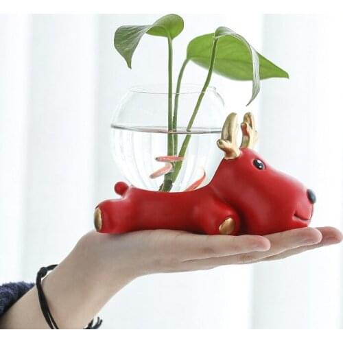 Round Spherical Animal Flower Pot Hydroponic Plant Container Transparent Glass Vase Cartoon Fish Tank Home Decor Gift