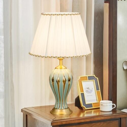 Buy 2 Get 20% Golden Edge Green Ceramic Table Lamp Modern Living Room Study Bedroom Bedside European Entry Lux Romantic Lighting