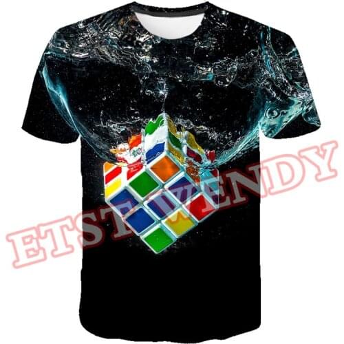 Boys футболки Rubiks Cube Mens T-Shirt Funny Tee Cool Harajuku Kids Clothes 4-14 years Casual Tops Summer 3D Cartoon T-Shirts