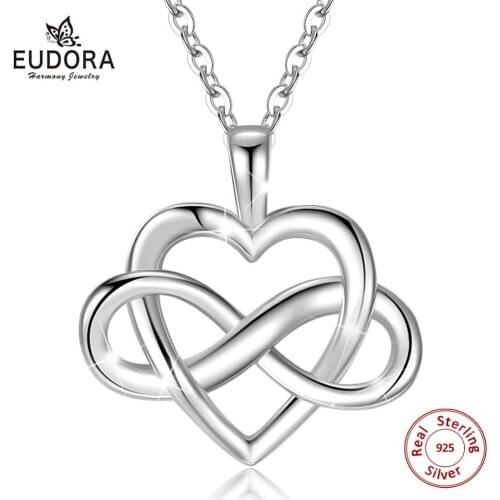 Eudora sterling silver infinite Love Pendant Necklace Heart style fashion Jewelry 2020 Valentines Day gift with free box D235