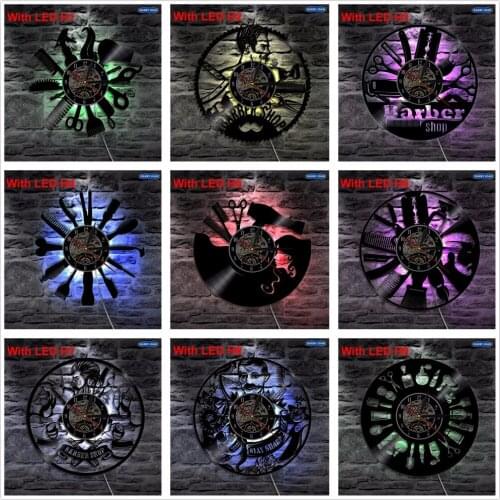 Hairdresser Barber Shop Salon Led Vinyl Clock Wall Light Color Change Vintage Handmade Gift Art Decor Lamp Remote Control