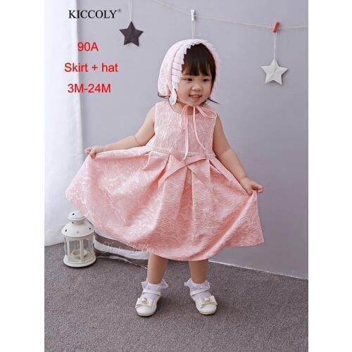 Newborn Baby Girl Dresses with Cap Super Back Bow Diamand Belt Baby Christening Gowns 3M-2year birthday dress vestido infantil