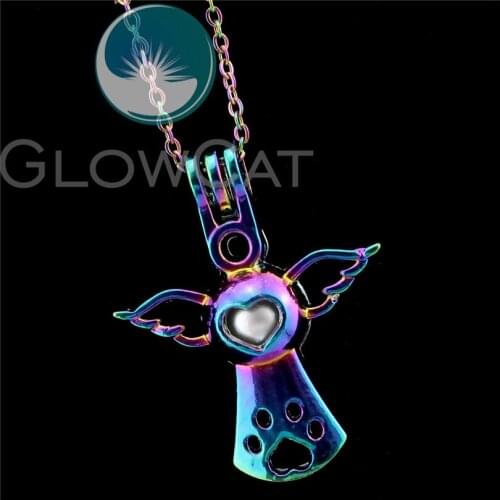 R-C659 Rainbow Colors Angel Wings Paw Print Beads Cage Pendant Perfume Diffuser Aromatherapy Pearl Cage Locket Necklace