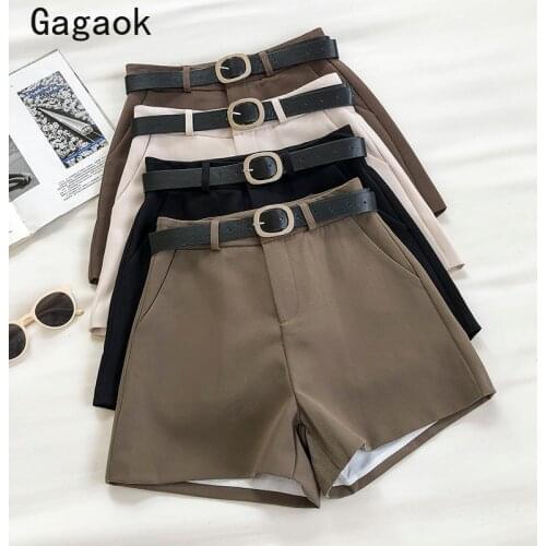 Gagaok Shorts Women 2021 Spring Autumn New Solid Sashes High Simple Casual Clothes Korean Fashion Wild Loose Short