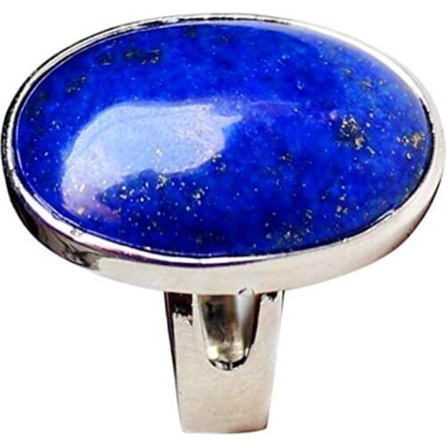 FYJS Unique Silver Plated Ellipse Shape Resizable Finger Ring Lapis Lazuli for Party Jewelry