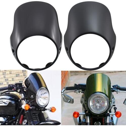 Universal 7" Motorcycle Headlight Fairing Visor Retro Cafe Racer Style For BONNEVILLE T100 T120 Thruxton 900 Gloss Matte Black