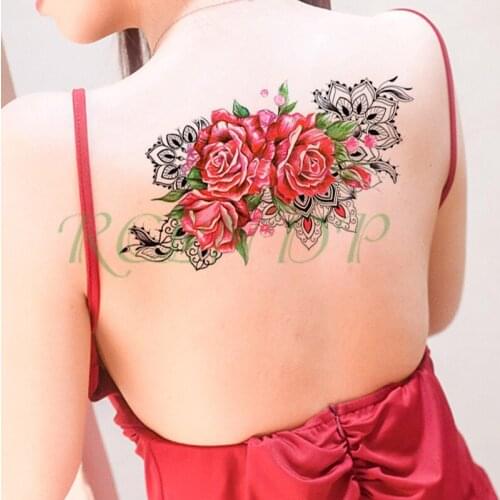 Waterproof Temporary Tattoo Sticker big red rose flower leaf datura Fake Tatto Flash Tatoo large size tattoos for Girl Women Men