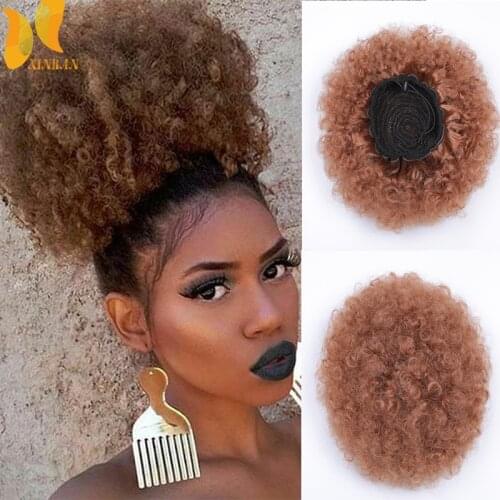 XINRAN Synthetic Afro Puff Curly Chignon Hair Accessory With Clips in For Girl and Women Elastic Afro Hair Bun Hair Extension