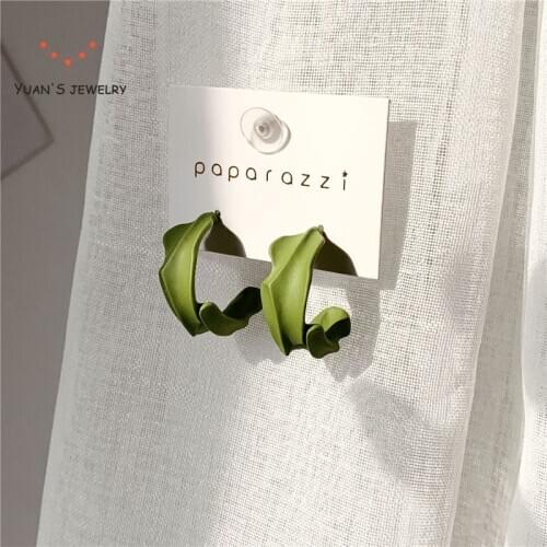 YuanS S925 needle Korean simple semicircle geometry C-shape small green hoop Earrings high-grade Earrings jewelry