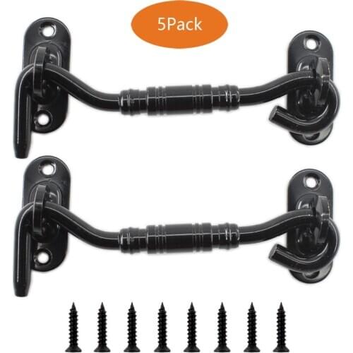 4'' Barn Door Latch,5PCS Back Gate,Heavy Duty Stainless Steel Gate Latch Lock,Cabin Hooks Eye Latch Hooks with Screws for Window