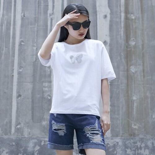 Ladies summer new short sleeve T shirt, Irregular bat sleeve, loose, large butterfly design short sleeve