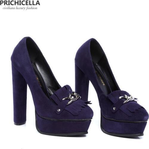 PRICHICELLA Quality genuine leather purple suede platform pumps women 14cm high heel dress shoesize35-42