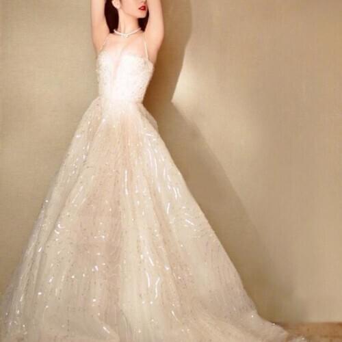 Robe de soiree longue White A-line Prom Dresses Sequins Spaghetti Straps Sexy Deep V-Neck Red Carpet Gala Event Long Gowns