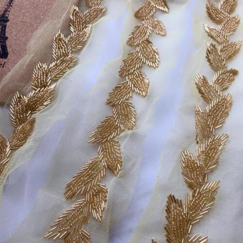 1 Pcs 1.7 Meter Beaded Trim Gold Beaded Leaf Applique Wedding Sash Trim for Bridesmaid sash bridal belt Accessories