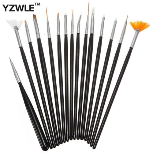 YWK 15PCS/Pack Black Professional Acrylic Nail Painting Drawing Pen,Designed UV Gel False Nails Decoration Tools 34