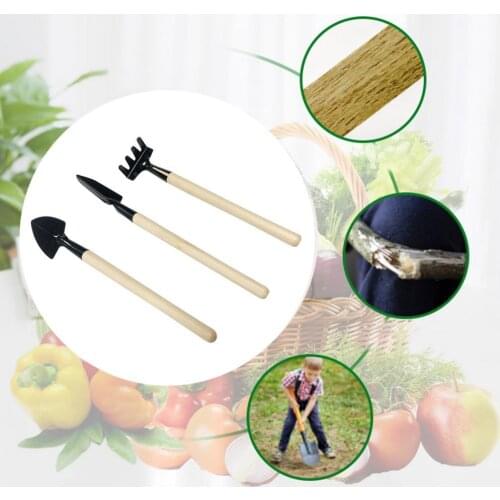 3Pcs/Set Portable Shovel Rustproof Anti-slip Plant Soil Shovel Handle Wood Spade Mini Planting Shovel for Succulent Planting