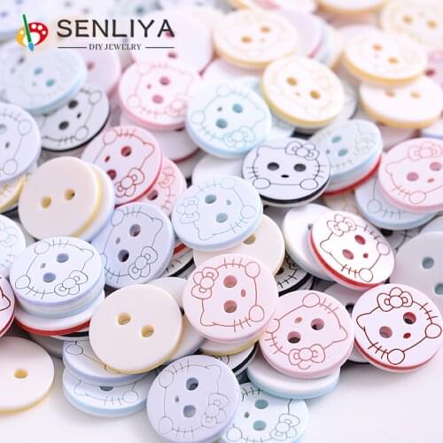 New 50-200Pcs Cartoon Cat Design Scrapbooking Round Two Holes Botones Resin Button For Baby Kids Clothes Diy Apparel Accessories