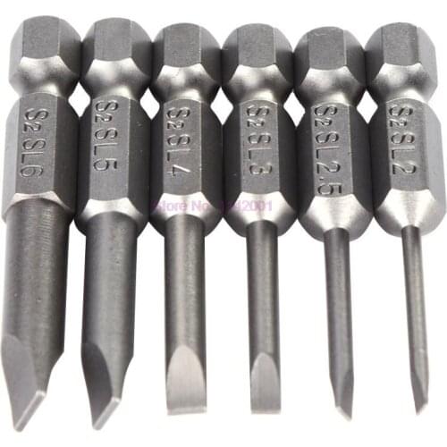50set 6pcs Set 2.0-6.0mm Magnetic Flat Head Slotted Tip Screwdrivers Bits 1/4" Driver Bits Hand Tools Screwdriver Drill Bit