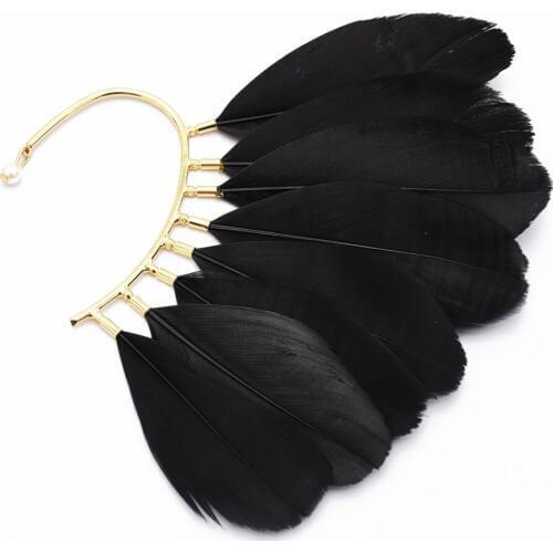 African Bohemian White Black Feather Pearl Drop Ear Cuff Gold Clip On Earrings For Women Men Without Piercing Indian Jewelry