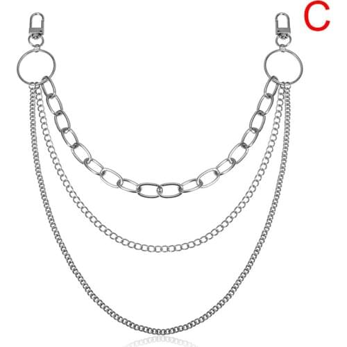 Korean Fashion Punk Hip-hop Trendy Single/Three Layer Belt Key Chain Waist Pants Chain Jeans Long Metal Clothing Jewelry