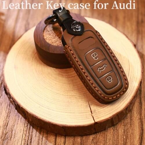 Crazy Horse Leather Car Key Case Cover for Audi A3 A4 B9 A6 C8 A7 S7 A8 D5 S8 Q7 Q8 SQ8 E-tron 2018 2019 2020 2021 Accessories