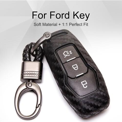Carbon Fiber Pattern Key Fob Case For Ford Mondeo MK3 MK4 MK5 Mustang Edge Focus 2 3 4 5 Fiesta Ranger Car Key Ring Cover Holder