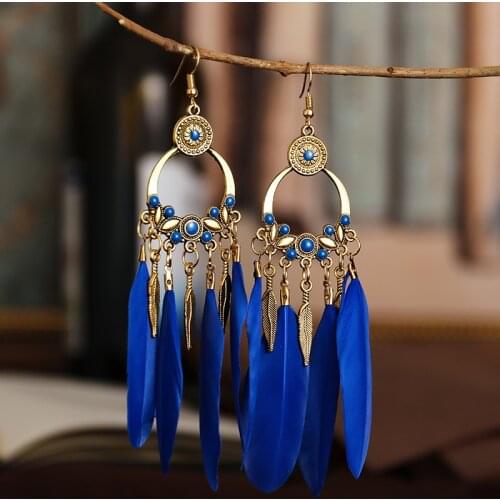 Ethnic Style Retro Long Earrings For Women 2021 Bohemian Vintage Alloy Leaf Feather Dangle Earrings