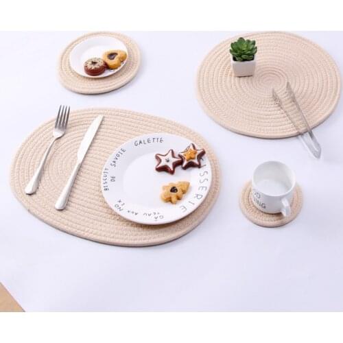 Handmade Cotton Rope Placemat Hand Woven Table Mats Napkin Tableware Drink Cup Coaster Insulation Pad Kitchen Dinner Home Decors
